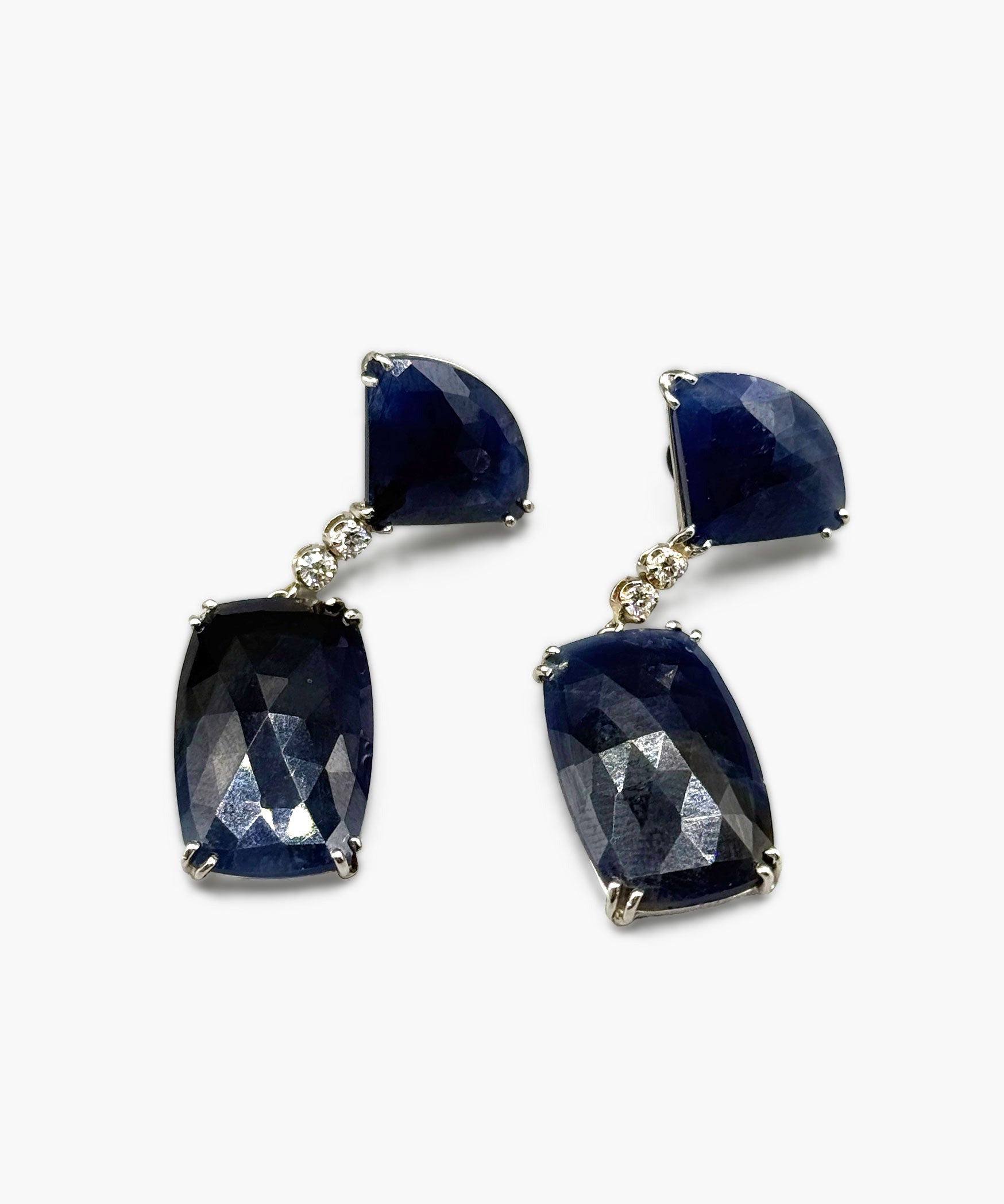 Sapphire & Diamond Drop Earrings in 14K White Gold