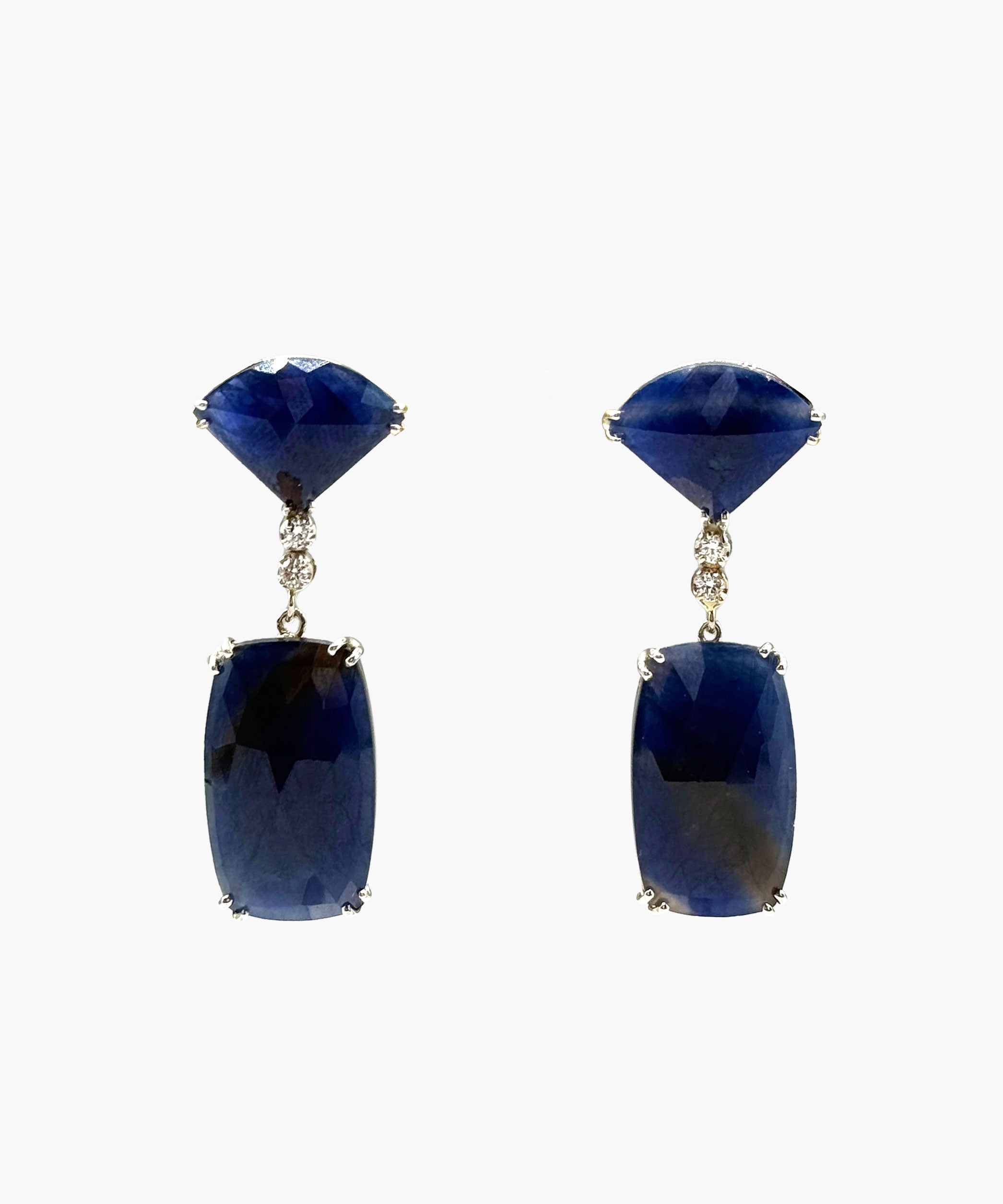 Sapphire & Diamond Drop Earrings in 14K White Gold