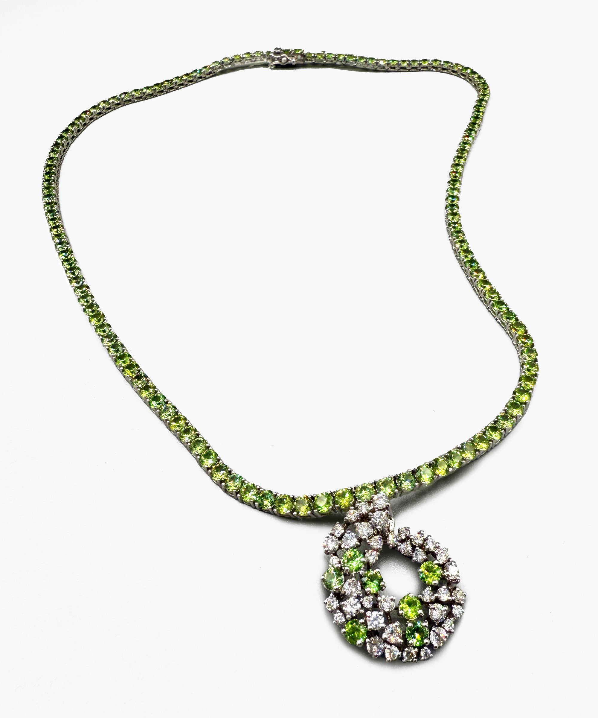 Demantoid Garnet and Diamond Necklace in 14K White Gold