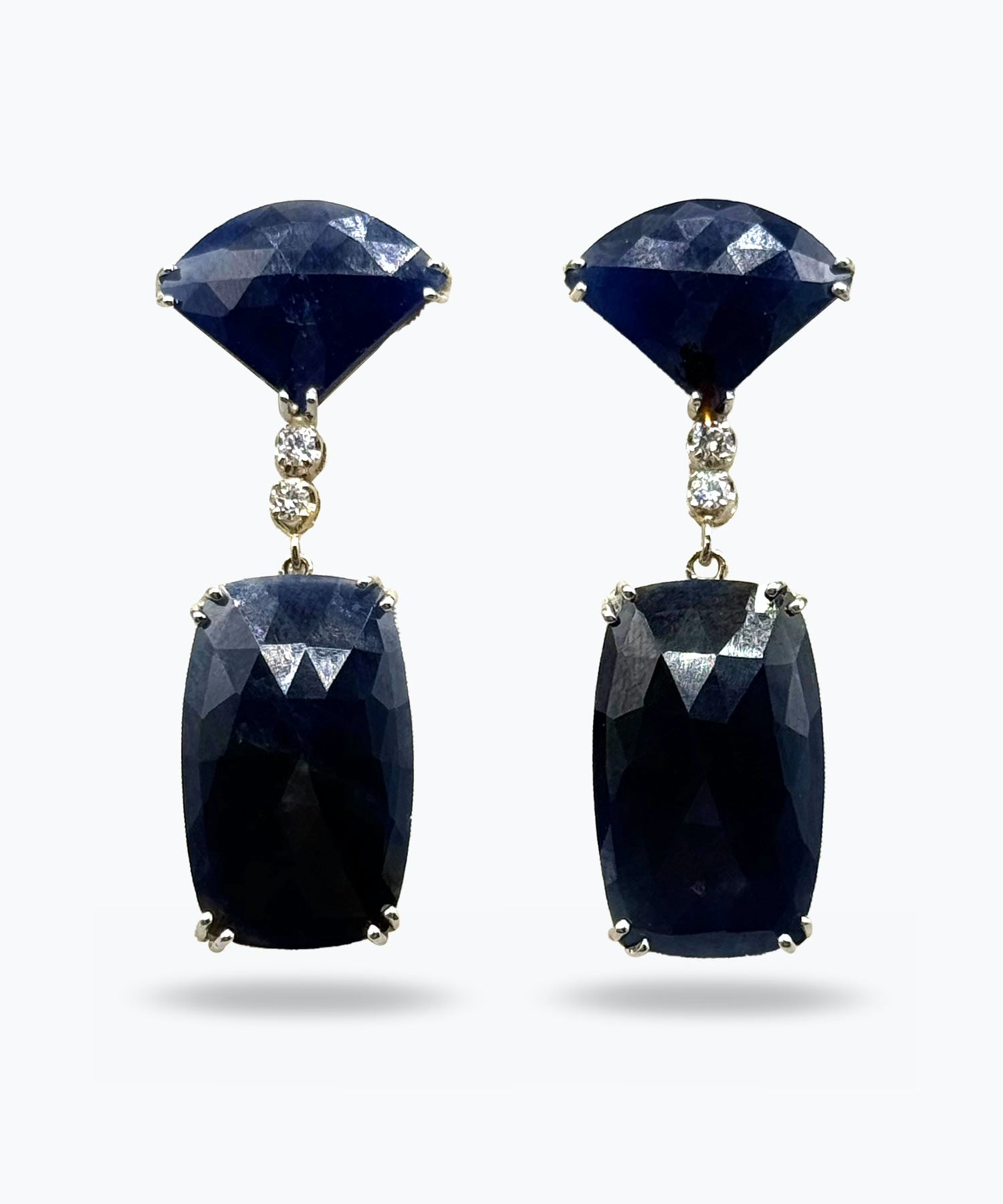 Sapphire & Diamond Drop Earrings in 14K White Gold