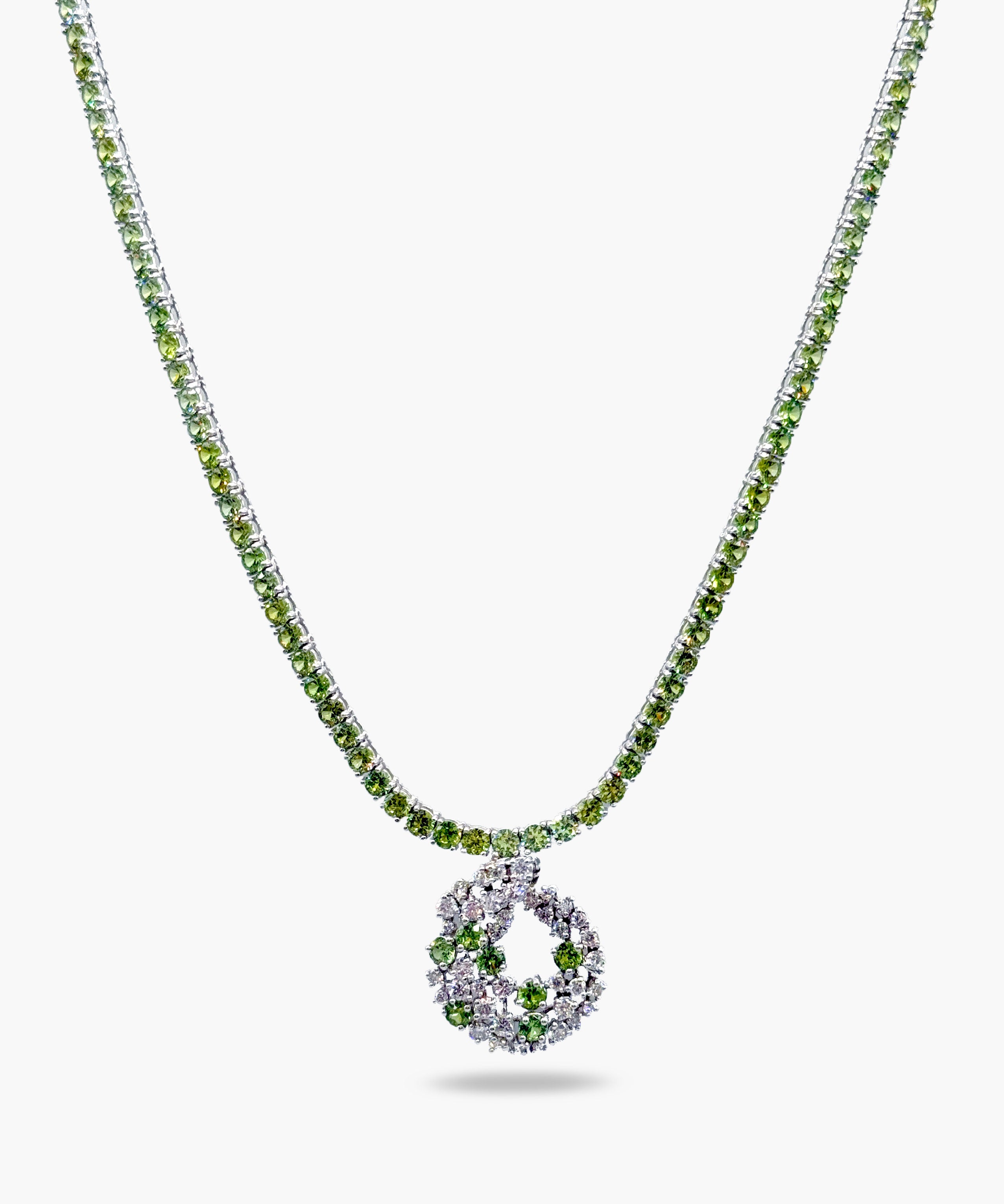 Demantoid Garnet and Diamond Necklace in 14K White Gold